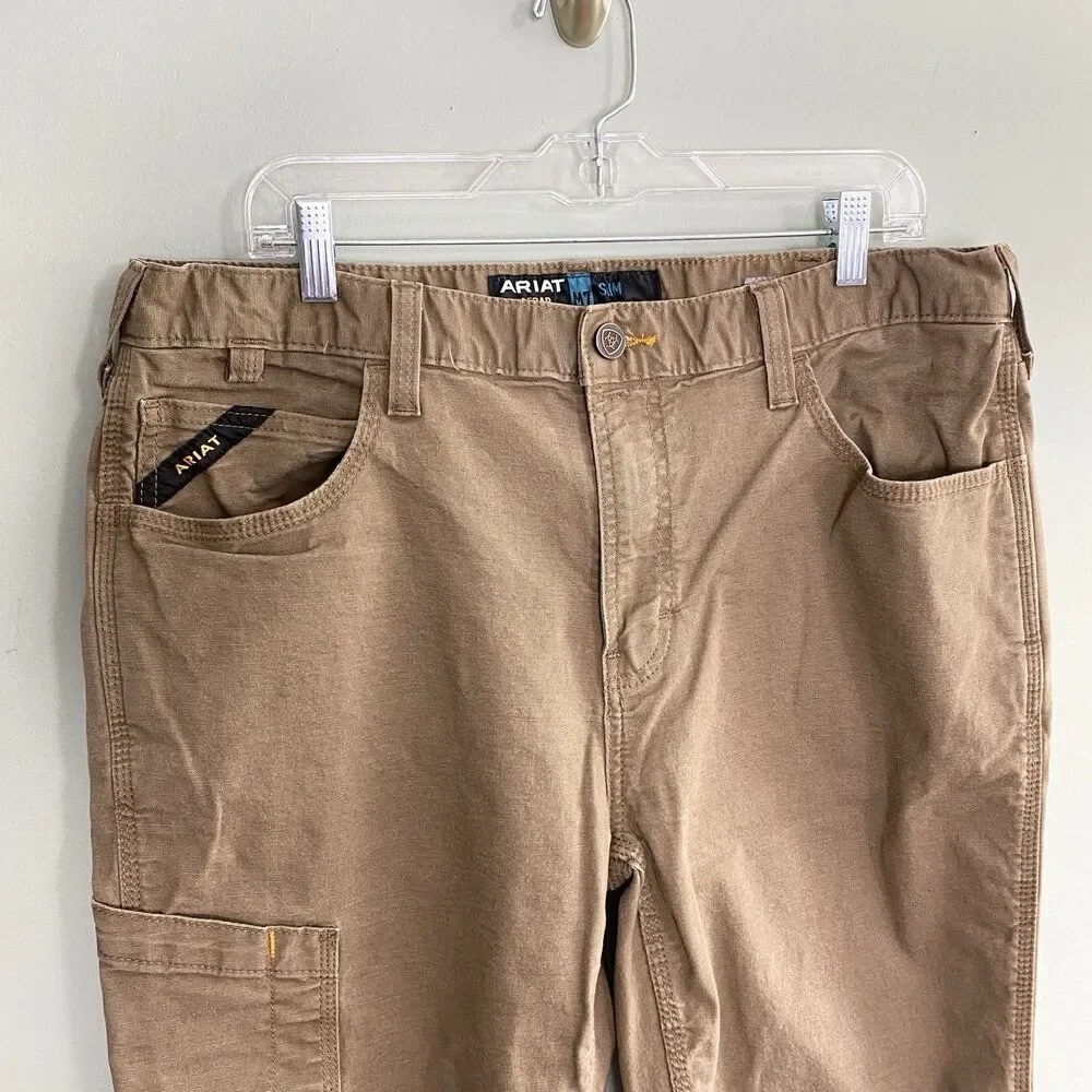 Ariat Rebar M7 Pants Slim Straight Leg Canvas Mens 38x32 Brown Workwear Utility - Picture 3 of 12